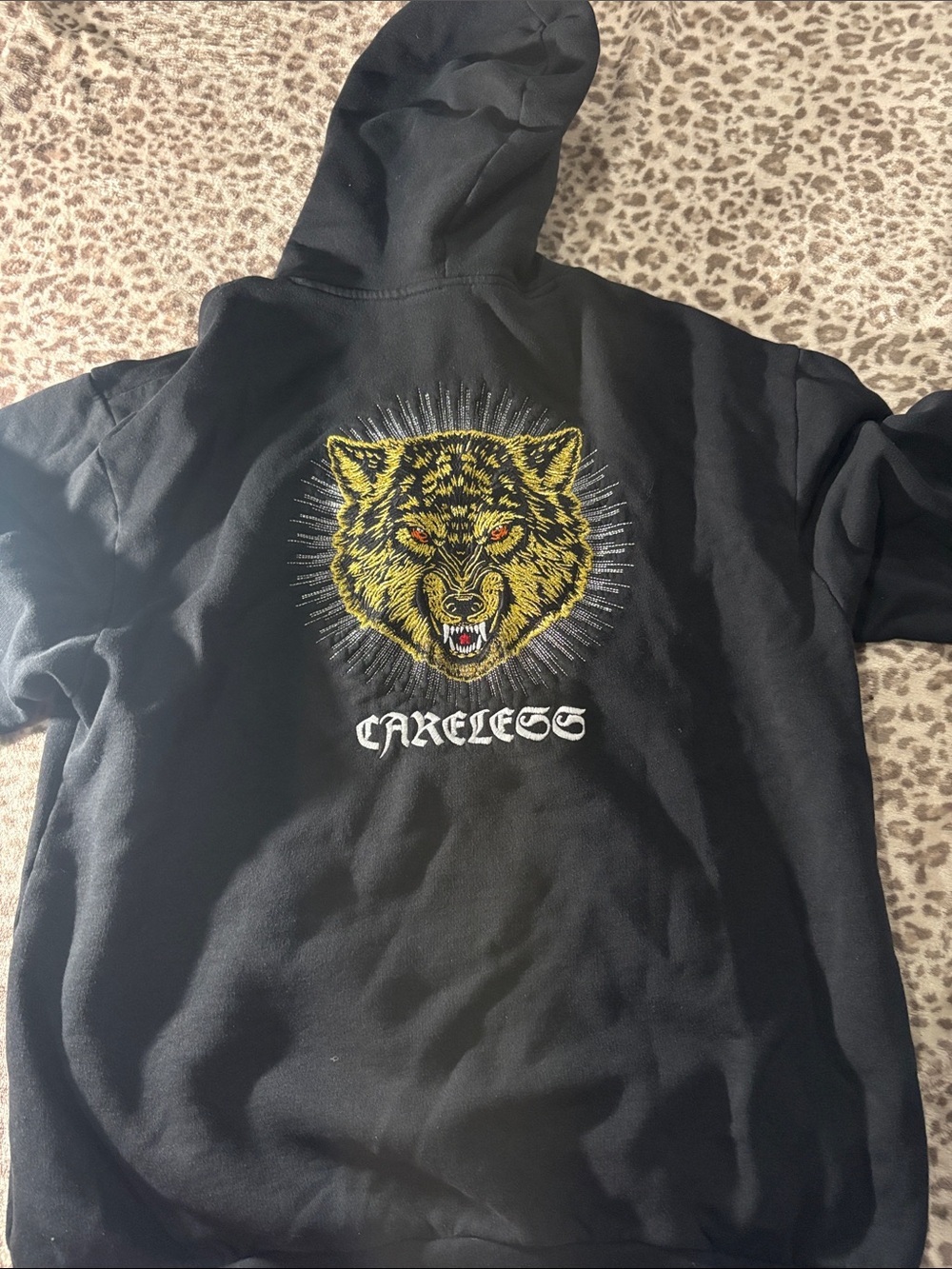 Gildan Black Hoodie with Yellow Wolf Graphic